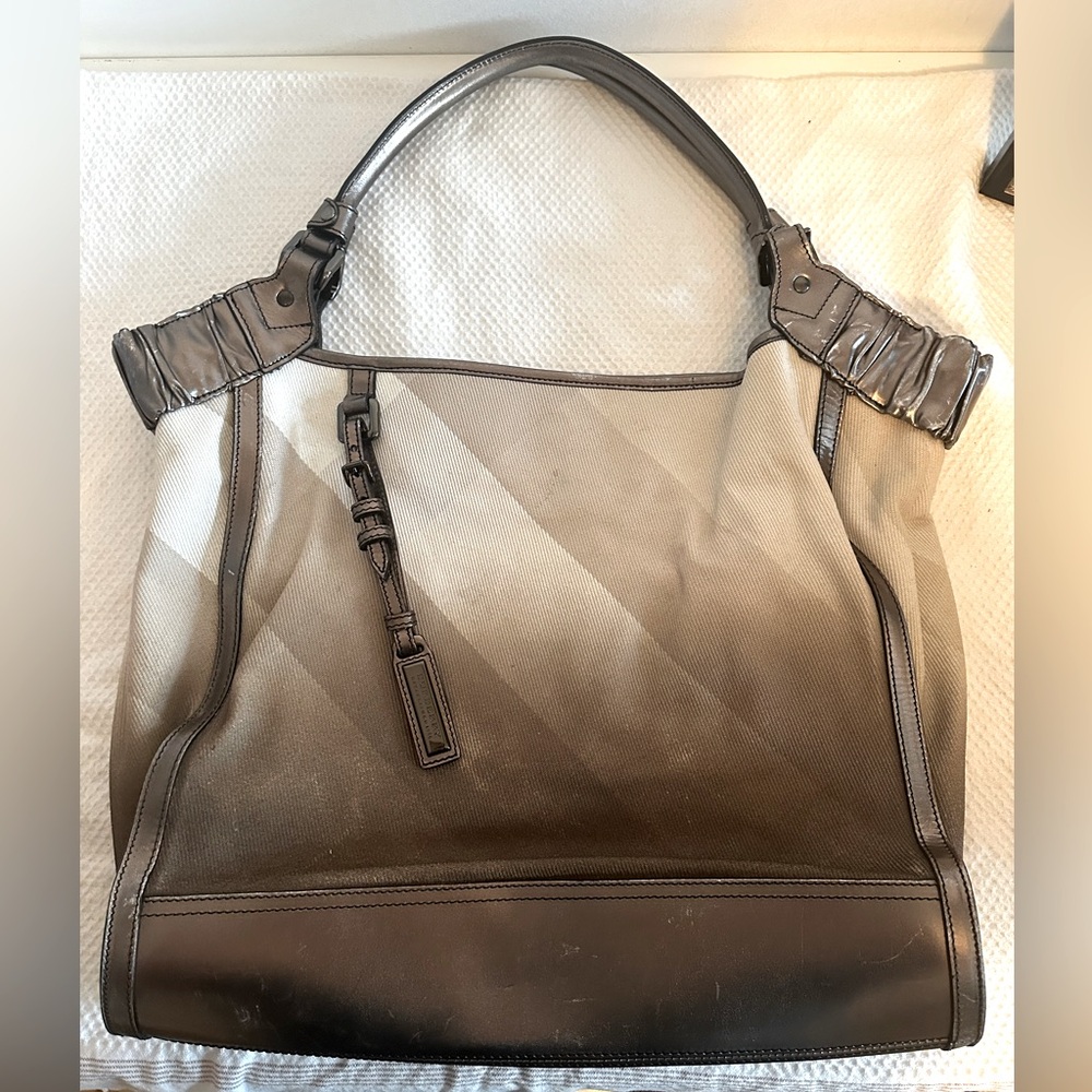 Burberry Tote Ombre Check with Metallic Leather Accents